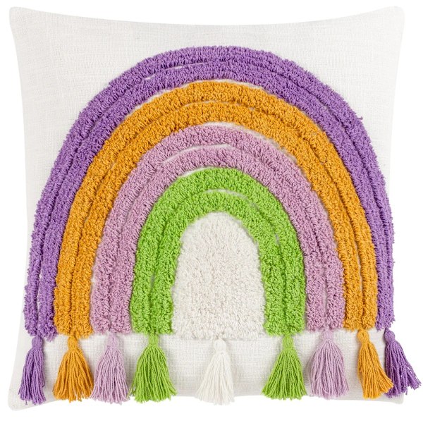 Heya Home Tofs Regnbåge Kuddfodral 45cm x 45cm Vit/Multifärg White/Multicoloured 45cm x 45cm