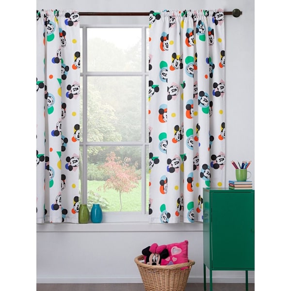 Disney Mickey Mouse Gardin med veckband 72 tum x 65 tum Vit White 72in x 65in