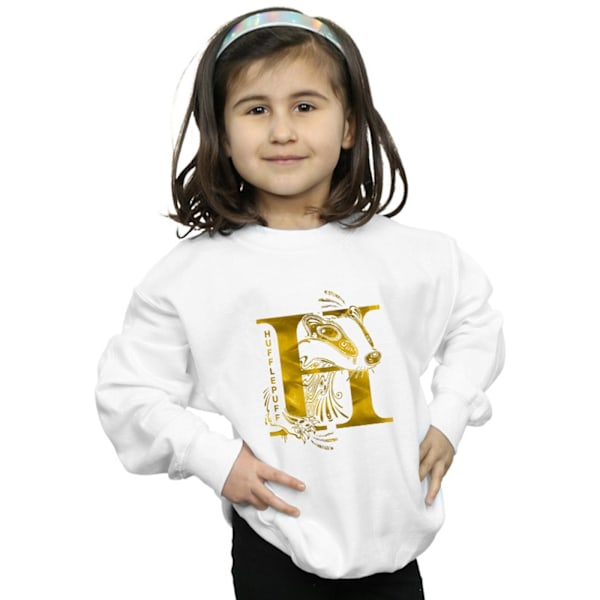 Harry Potter Flickor Hufflepuff Badger Sweatshirt 9-11 År Vit White 9-11 Years