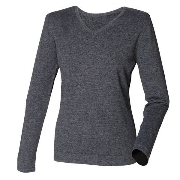 Henbury Dam/Damer 12 Gauge Fint Stickat V-Ringad Tröja / Sweatshirt Grey Marl S