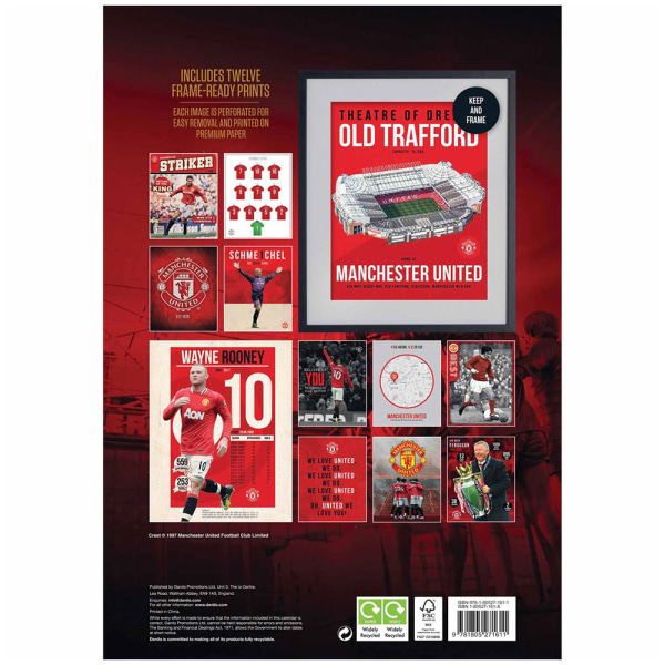 Manchester United FC Deluxe 2024 Väggkalender En Storlek Röd Red One Size
