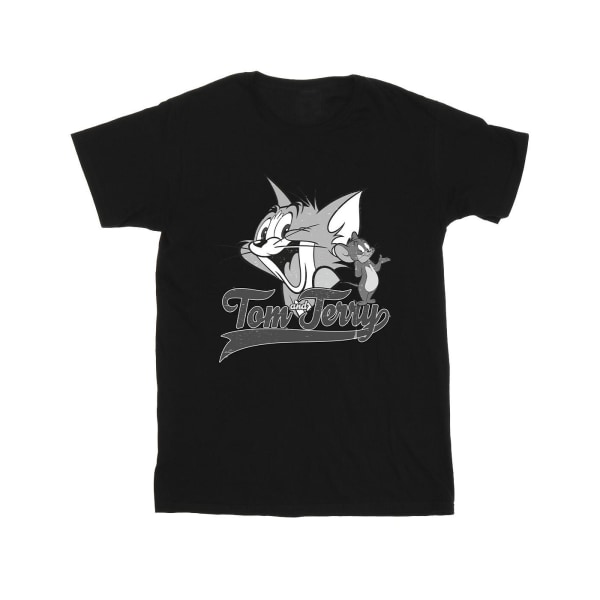 Tom And Jerry Girls Gråskala Fyrkantig bomull T-shirt 12-13 år Black 12-13 Years