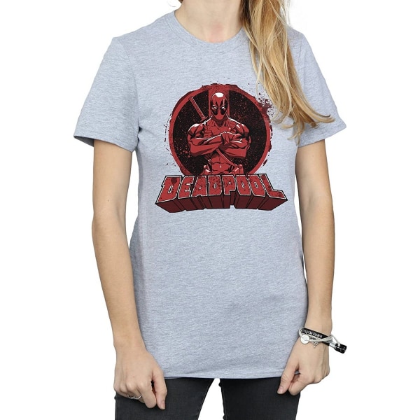 Deadpool dam/dam armar korsade logotyp Pojkvän T-shirt S Sp Sports Grey S