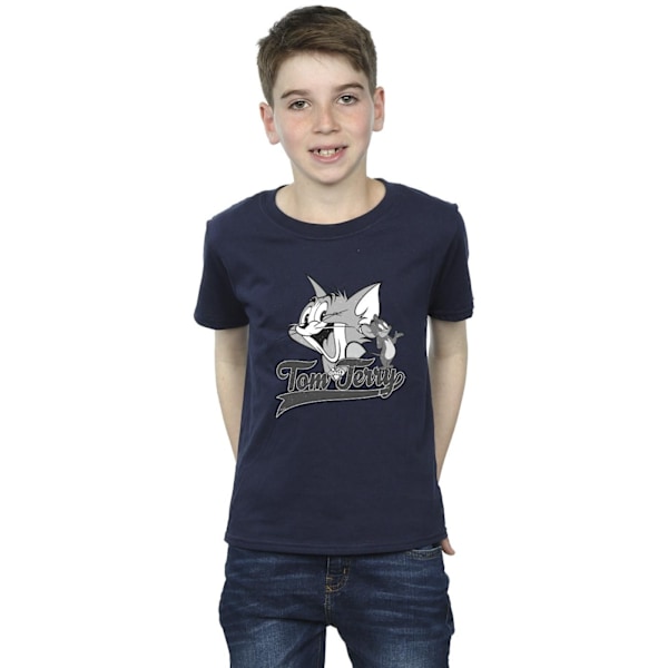 Tom And Jerry Boys Greyscale Square T-Shirt 9-11 År Marinblå Navy Blue 9-11 Years