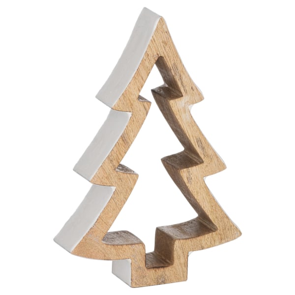 The Noel Collection Snöig Trä Julgransprydnad 14cm x Natural/White 14cm x 4cm x 10cm