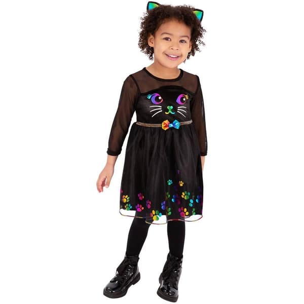 Smiffys Flickor Regnbåge Katt Polyester Kostymset 3-4 År Svart Black/Rainbow 3-4 Years