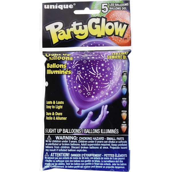 Unika Party Latex Light Up LED-ballonger (5-pack) En Storlek M Multicoloured One Size