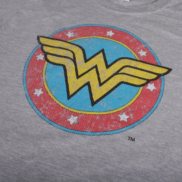 Wonder Woman Dam/Dam Klassisk Distressed Logo T-Shirt XL S Sports Grey/Red/Yellow XL