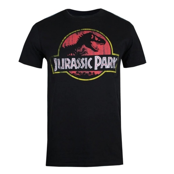 Jurassic Park Mens Distressed Logo bomull T-shirt XXL Svart Black XXL