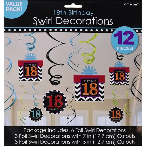 Amscan Celebrate Swirl 18:e dekoration (paket med 12) One Size Mu Multicoloured One Size