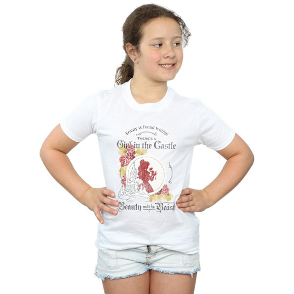 Disney Girls Beauty And The Beast Flicka i Slottet Bomull T-shirt White 5-6 Years