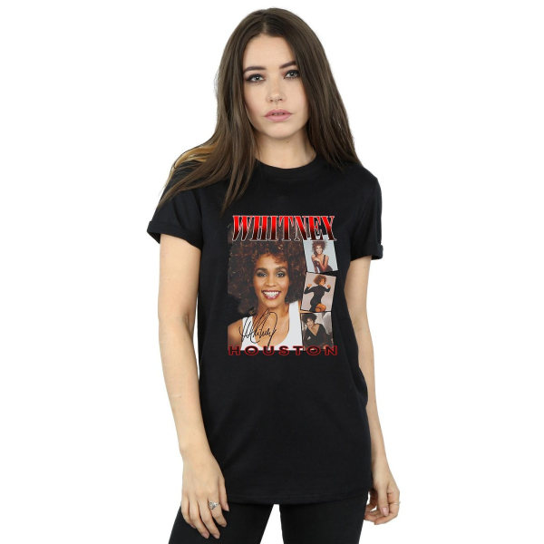 Whitney Houston Dam/Kvinnor Ansiktsfoton Bomull Boyfriend T-Sh Black L