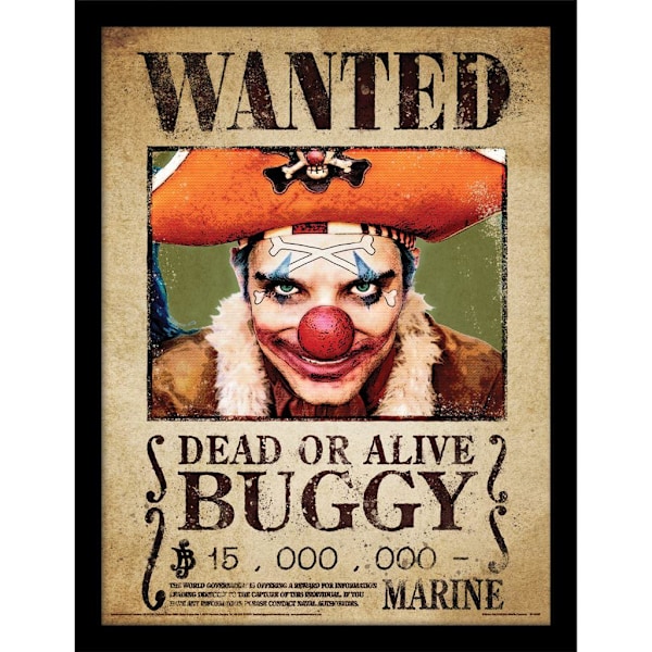 One Piece Live Action Buggy the Clown Wanted Poster Inramad Affisch Multicoloured 40cm x 30cm