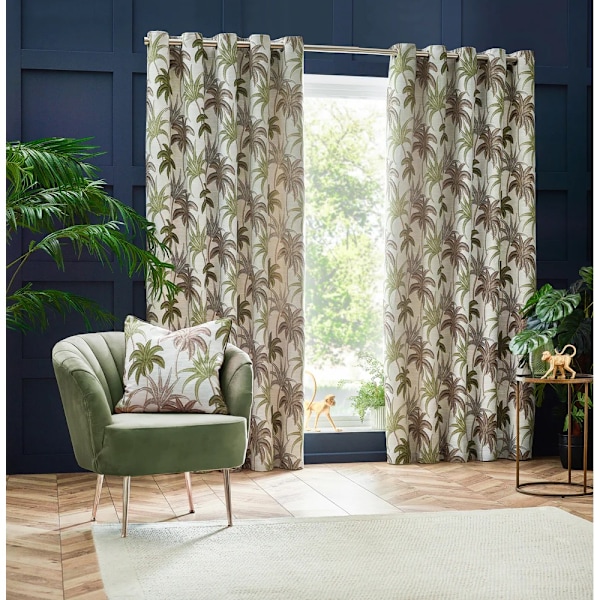 Wylder Galapagos Jacquard Öglettgardiner 117cm x 137cm Grönt Green 117cm x 137cm