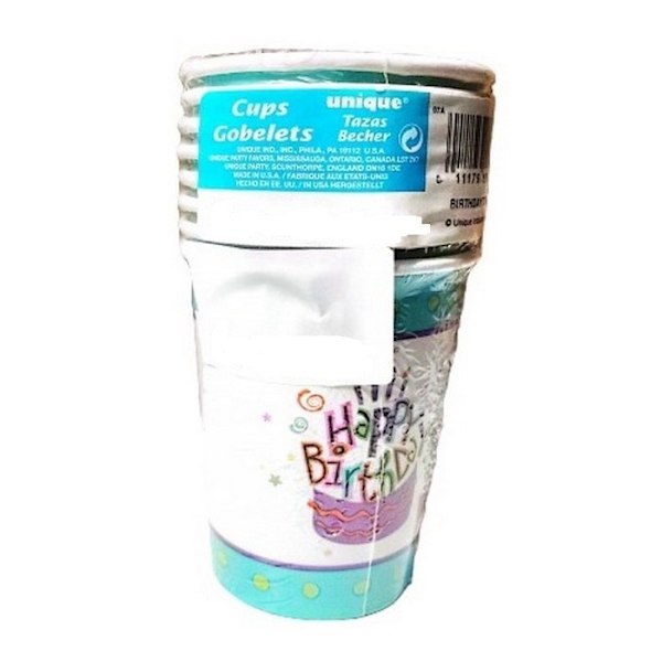 Unique Party Happy Birthday 270ml Party Cup (Pack of 8) One Size White/Blue One Size