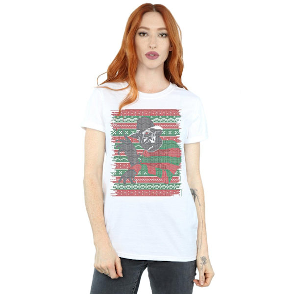 A Nightmare On Elm Street Dam/Kvinnors Jul Fair Isle Bomull Boyfriend T-Shirt White XL