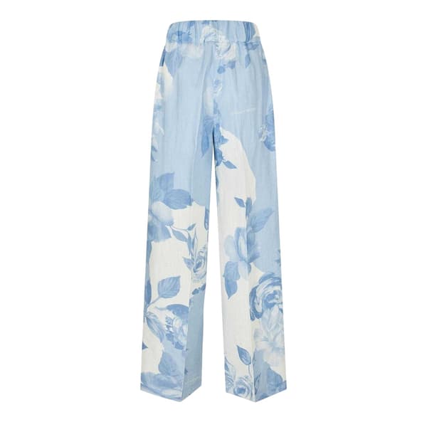 Off-White Dam/Dam Stickade Pull-On Byxor med vida ben 4 UK White/Blue 4 UK