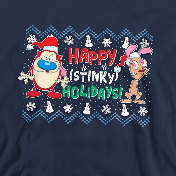 Ren & Stimpy Unisex Vuxen Glad Illaluktande Helger Jul Tröja Navy M