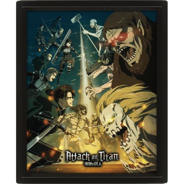 Attack On Titan 3D inramad konsttryck 10 tum x 8 tum flerfärgad Multicoloured 10in x 8in