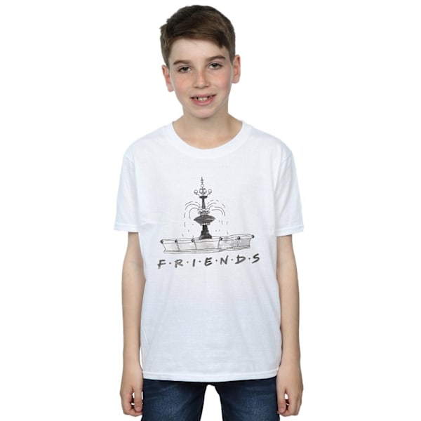 Friends Boys Fountain Sketch T-Shirt 7-8 år Vit White 7-8 Years