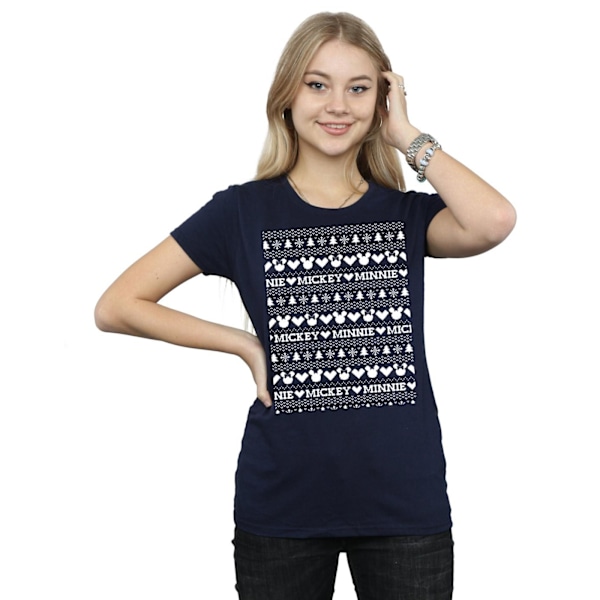 Disney Dam/Dam Mickey Och Minnie Jul Fair Isle Bomull T-shirt Navy Blue M