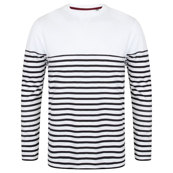 Front Row Herr Långärmad Breton Randig T-shirt XL Vit/Marinblå White/Navy XL