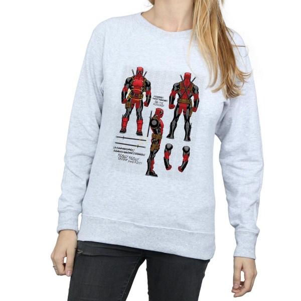 Marvel Womens/Ladies Deadpool Action Figure Plans Sweatshirt L Heather Grey L
