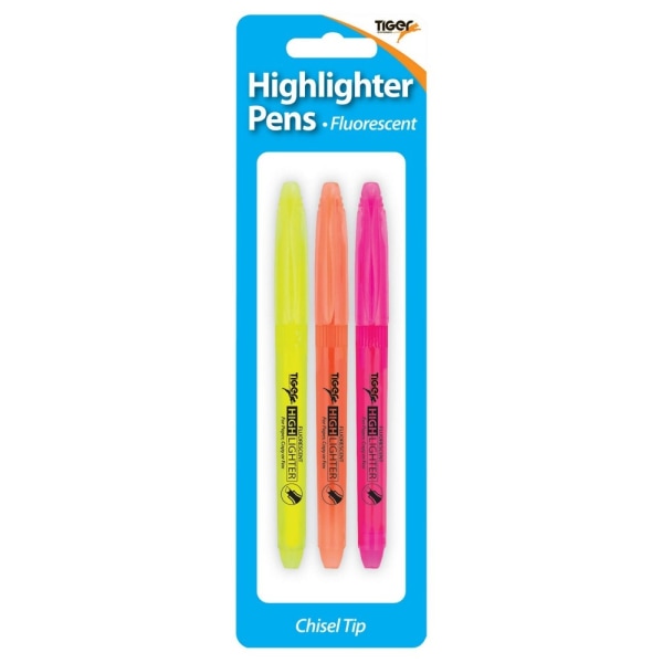 Tiger Stationery Highlighter Pen (Pack med 3) One Size Gul/Pi Yellow/Pink/Orange One Size