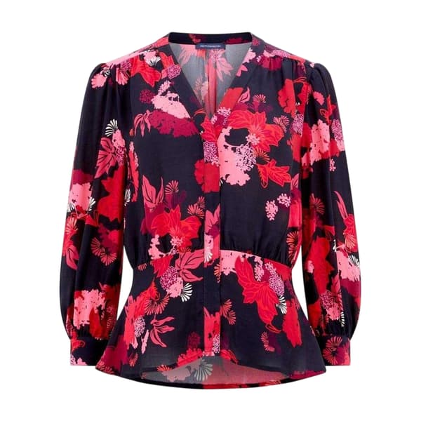 French Connection Dam Chiara V-ringad vanlig blus 10 Blackout/Multicoloured 10 UK