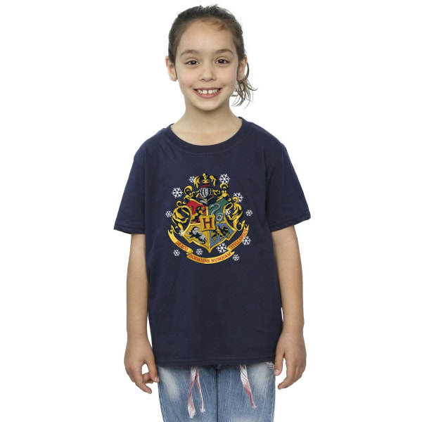 Harry Potter Girls Christmas Crest T-shirt i bomull 12-13 år N Navy Blue 12-13 Years