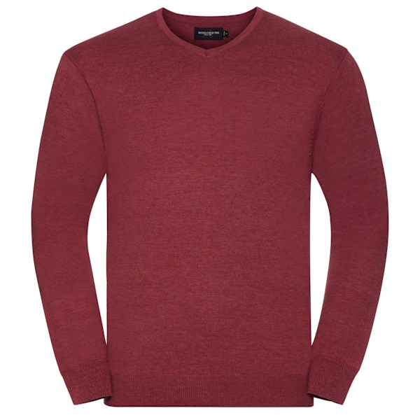 Russell Collection Herr V-halsad Stickad Pullover Sweatshirt XXS Cranberry Marl XXS