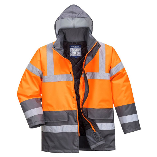 Portwest Mens Contrast Hi-Vis Safety Traffic Jacket M Orange/Gr Orange/Grey M