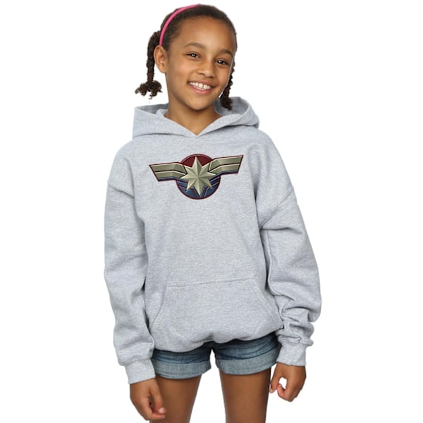 Marvel Girls Captain Marvel Bröst Emblem Hoodie 5-6 År Sport Sports Grey 5-6 Years