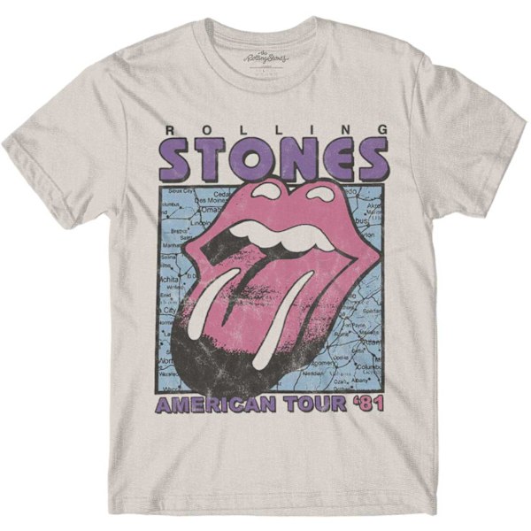 The Rolling Stones Unisex Adult American Tour Map T-Shirt S Nat Natural S