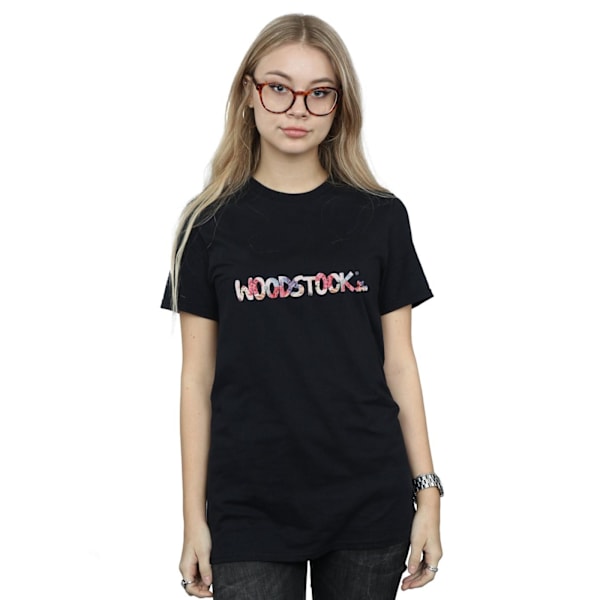 Woodstock Womens/Ladies Logo Floral Cotton Boyfriend T-Shirt 3X Black 3XL