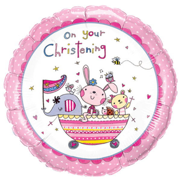 Qualatex 18 Tum Dop Djurbåt Cirkelformad Folieballong Pink/White One Size