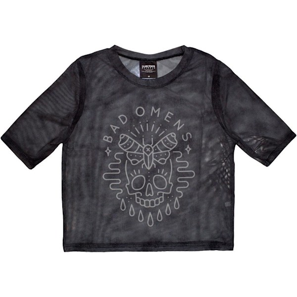 Bad Omens Dam/Dam Moth Skull Mesh Crop Top XS Charcoal Grå Charcoal Grey XS