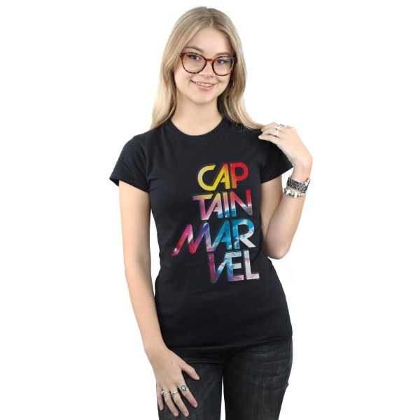 Marvel Womens/Ladies Captain Marvel Galactic Text Bomull T-Shir Black XL