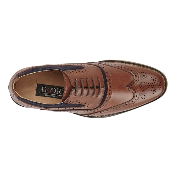 Goor Barn/Pojkar Läder 5 Ögla Wing Capped Brogue Oxford Sko Dark Tan/Navy 12 UK Child