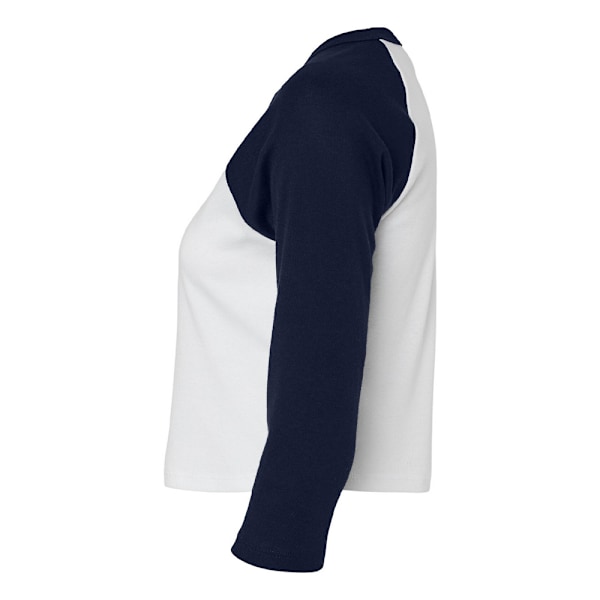 Bella + Canvas Dam/Damer Micro-Rib Raglan 3/4 Ärm Crop T White/Navy XXL