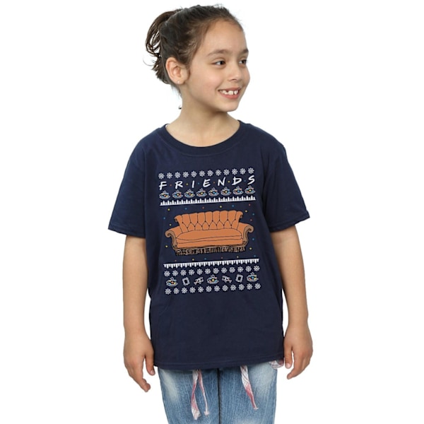 Friends Girls Fair Isle Couch Bomull T-shirt 7-8 år Marinblå Navy Blue 7-8 Years