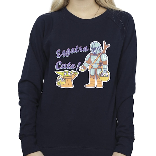 Star Wars Dam/Damer The Mandalorian Eggstra Cute Grogu Sweatshirt Navy Blue M