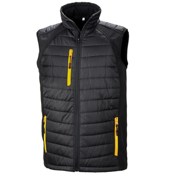 Result Äkta Återvunnen Unisex Vuxen Compass Softshell Vadderad G Black/Yellow XXL