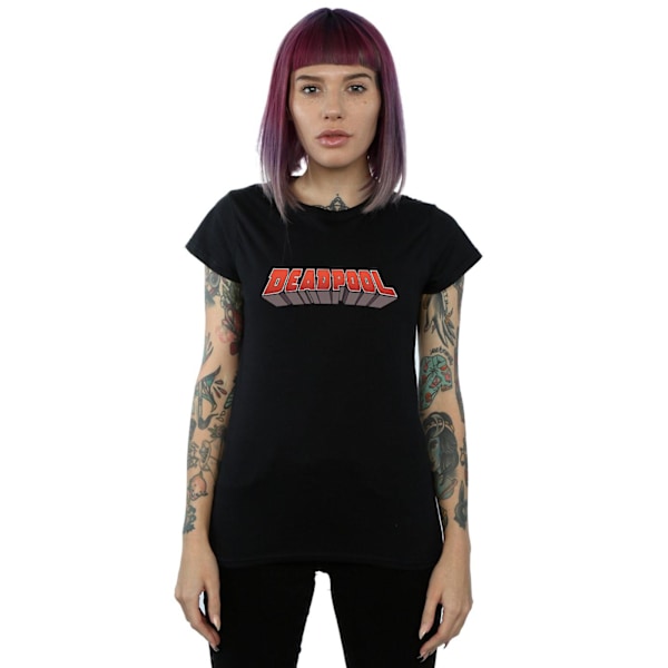 Marvel Dam/Kvinnor Deadpool Text Logo Bomull T-shirt L Svart Black L