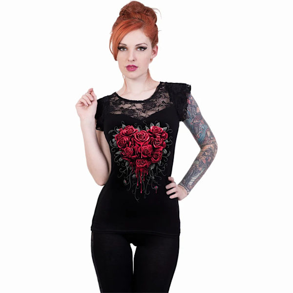Spiral Direct Dam/Kvinnor Blödande Hjärta Topp med Korta Ärmar 4 Black 4XL