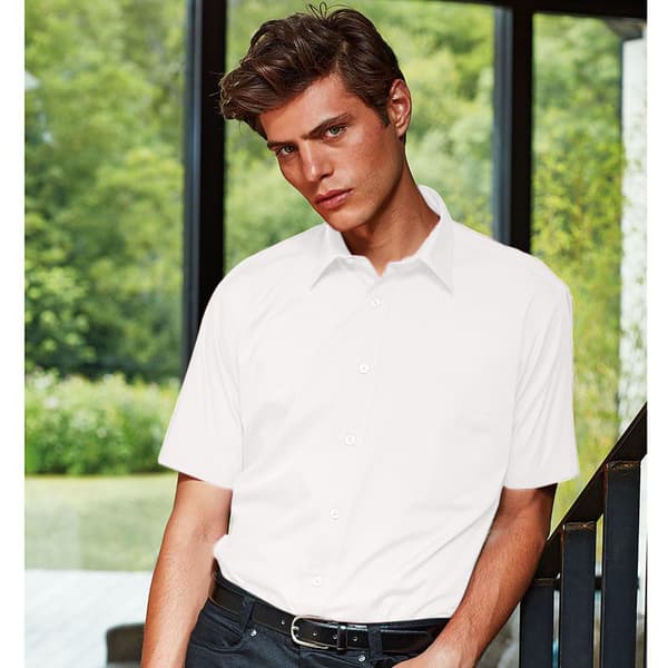 Premier Mens Short Sleeve Formal Poplin Plain Work Shirt 20 Whi White 20