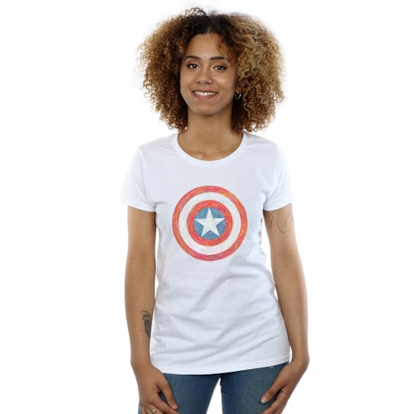 Marvel Dam/Kvinnor Captain America Skissad Sköld Bomull T-Shirt XXL Vit White XXL