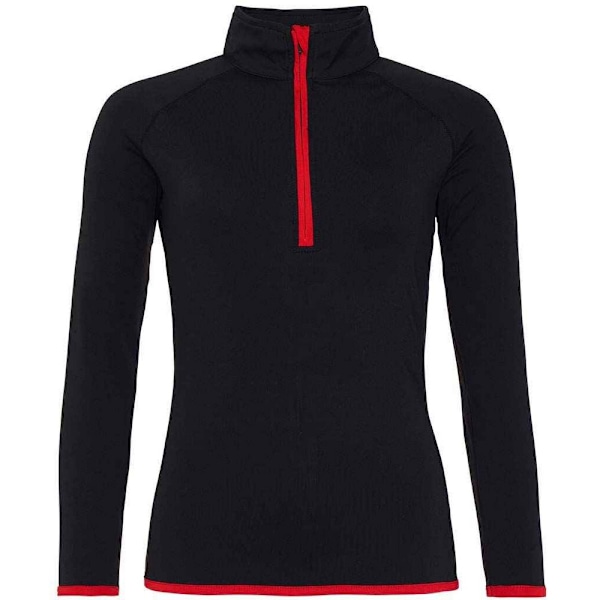 AWDis Cool Dam/Damer Halv Zip Girlie Sweat Top 12 UK Jet Bl Jet Black/Fire Red 12 UK