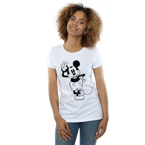 Disney Dam/Dam Mickey Mouse Peace Hand T-shirt i bomull L Vit White L