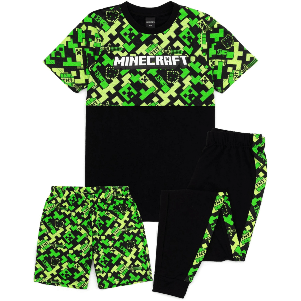 Minecraft Boys Gamer Long Pyjama Set 10-11 år Svart/Grön Black/Green 10-11 Years